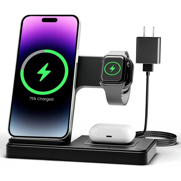 Wireless Charger iPhone Charging Station: 3 in 1 Apple Watch, Airpods, 16 15 14 - Picture 1 of 9